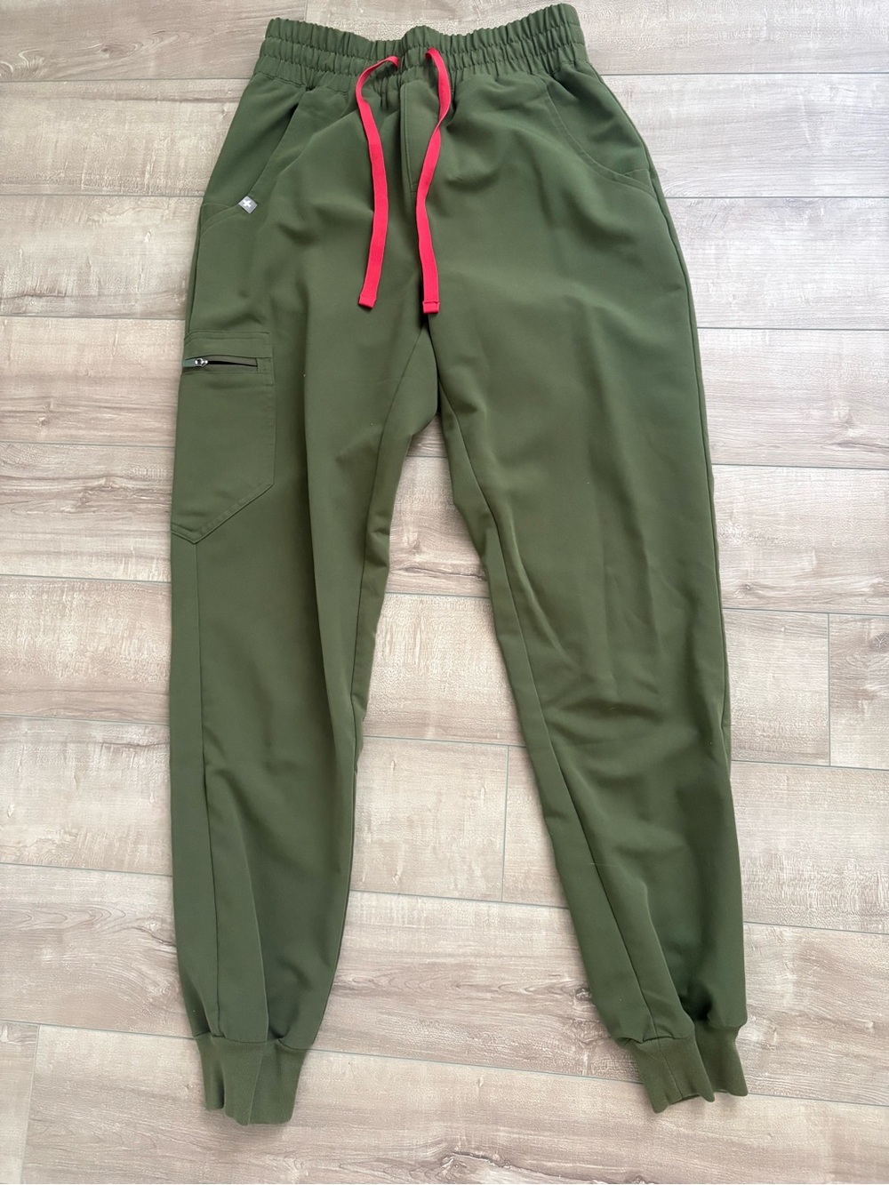 Figs Olive Green Jogger Pants with Pink Drawstring
